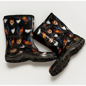 Sloggers Chicken Print Black Rain/Garden Boots Size 9 Made In USA